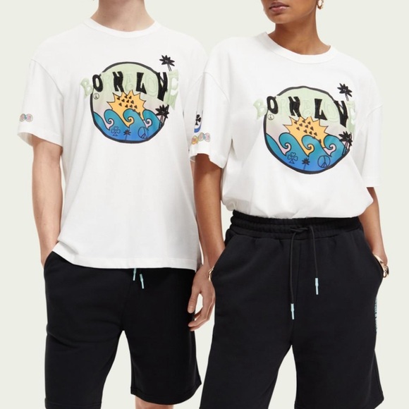 NWT - Scotch & Soda Unisex Embroidered Graphic Short Sleeve Tee -Men M / Women L - Picture 2 of 13